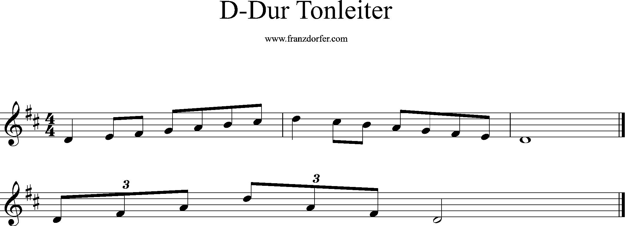 d-dur tonleiter, treble clef, d1-d2